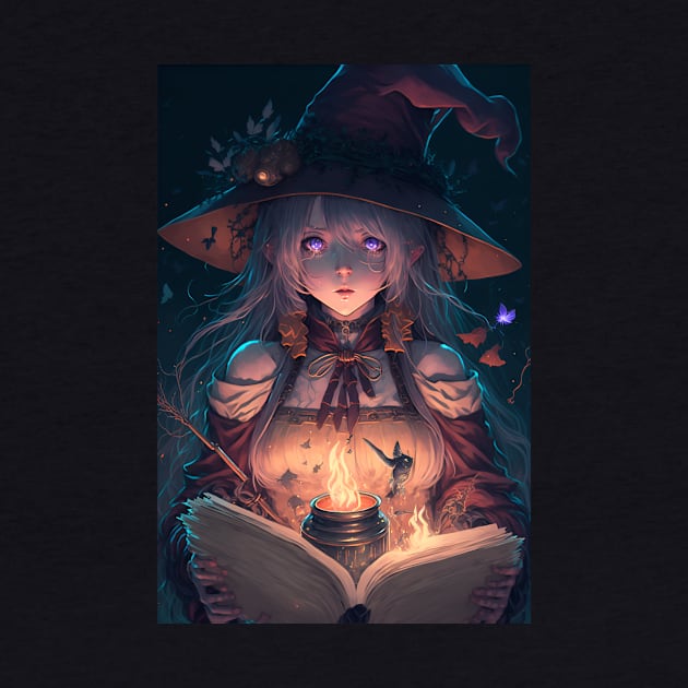 Anime Hot Wizard Girl Reading a Book of Spells by Bubblebug